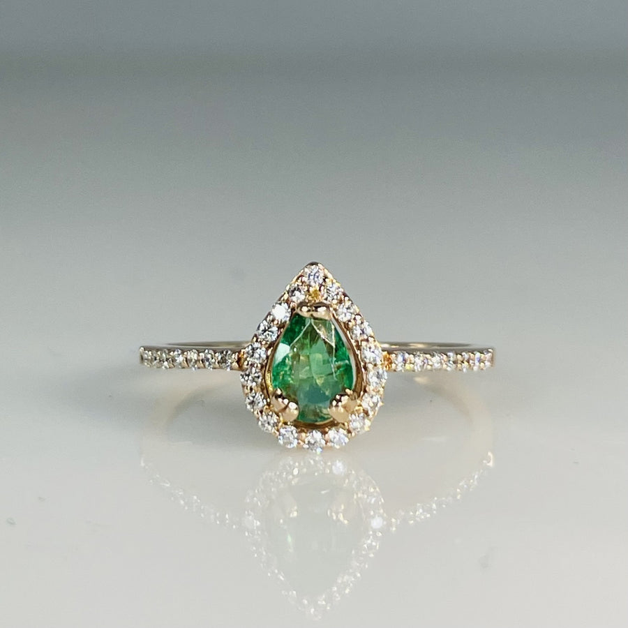 14K Rose Gold Emerald and Diamond Ring 0.20ct/0.17ct