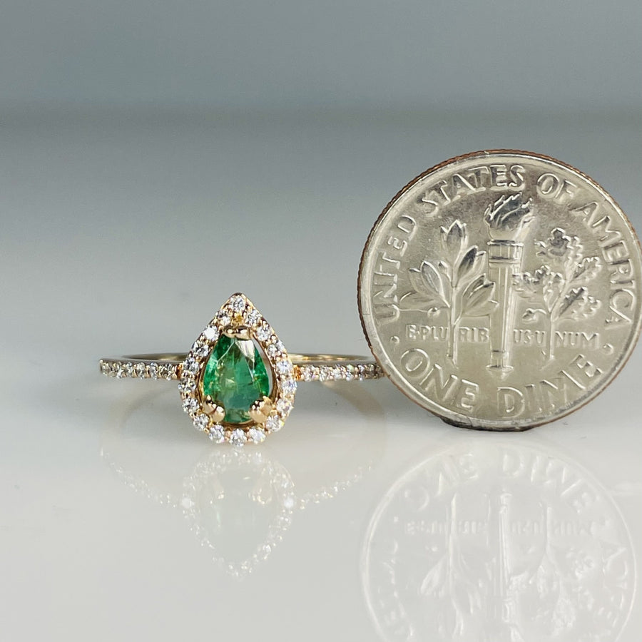 14K Rose Gold Emerald and Diamond Ring 0.20ct/0.17ct
