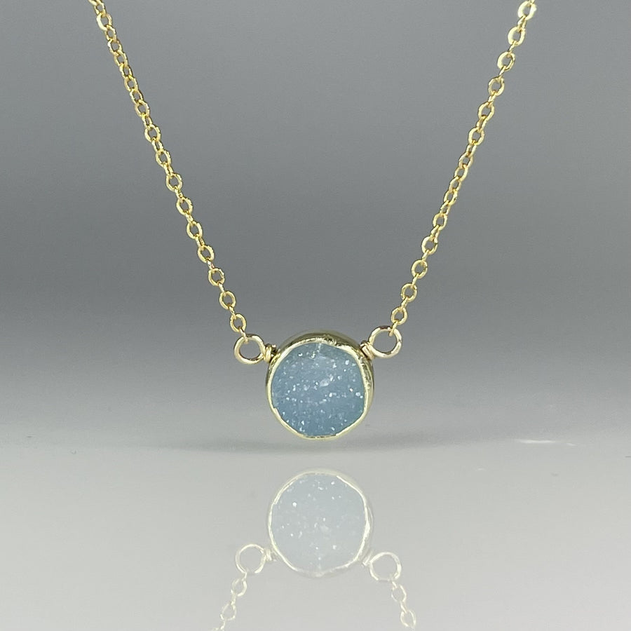 Blue Chalcedony Druzy Bezel Necklace 10mm