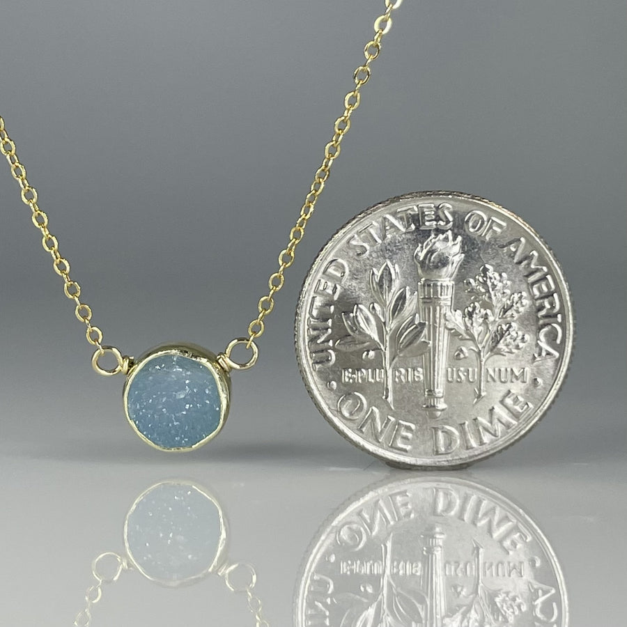 Blue Chalcedony Druzy Bezel Necklace 10mm