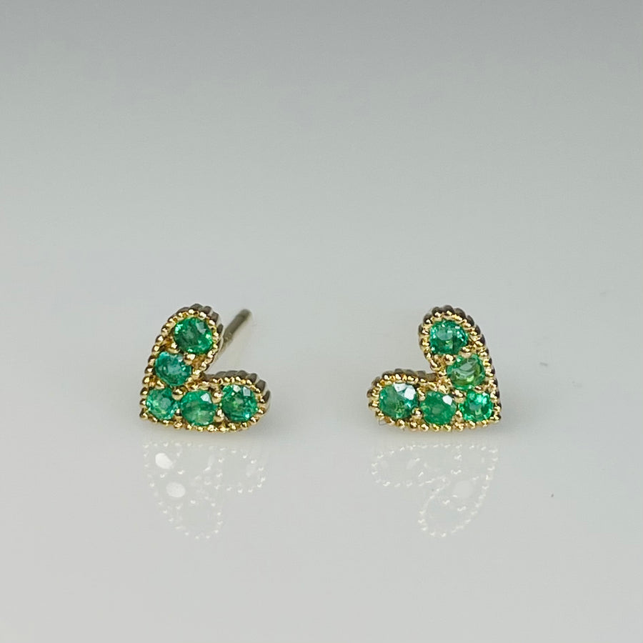 14K Yellow Gold Emerald Heart Stud Earrings 0.24ct
