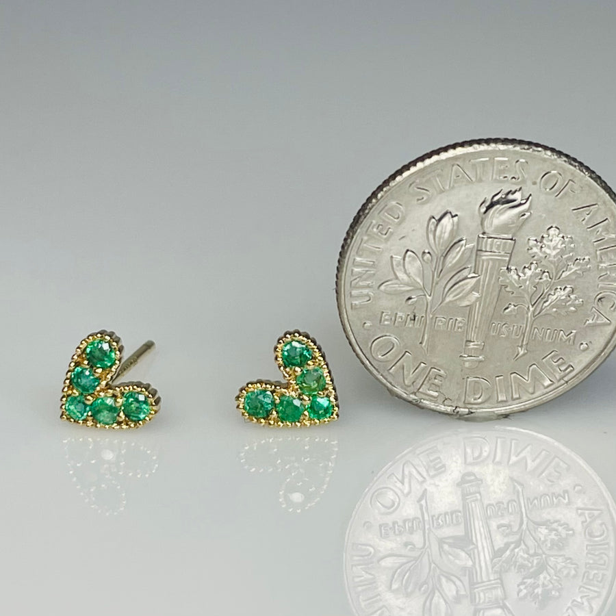 14K Yellow Gold Emerald Heart Stud Earrings 0.24ct