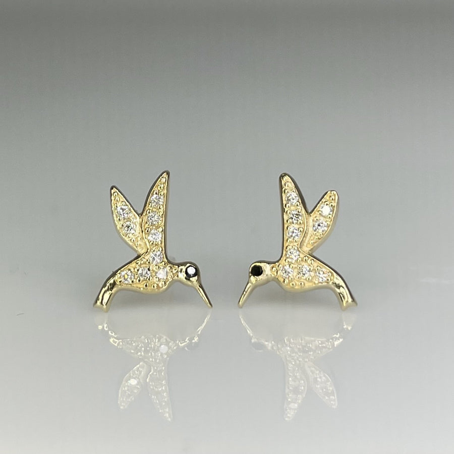 14K Yellow Gold Diamond Hummingbird Earrings 0.01/0.11ct