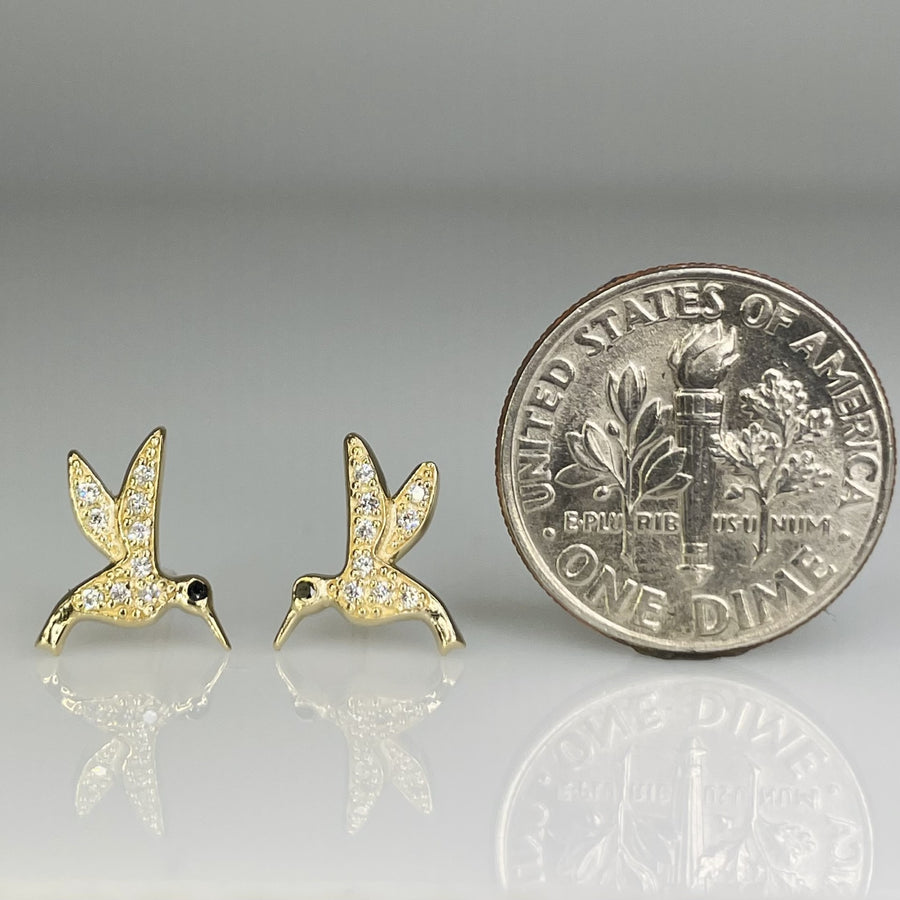 14K Yellow Gold Diamond Hummingbird Earrings 0.01/0.11ct