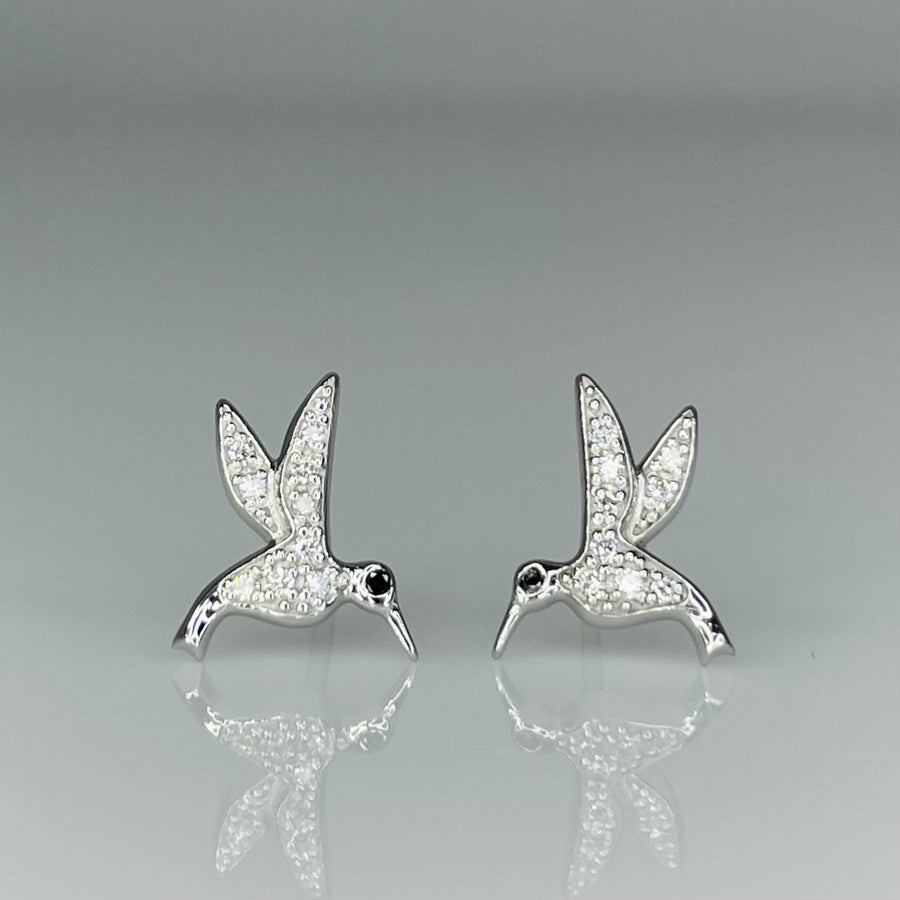 14K White Gold Diamond Hummingbird Earrings 0.01/0.11ct