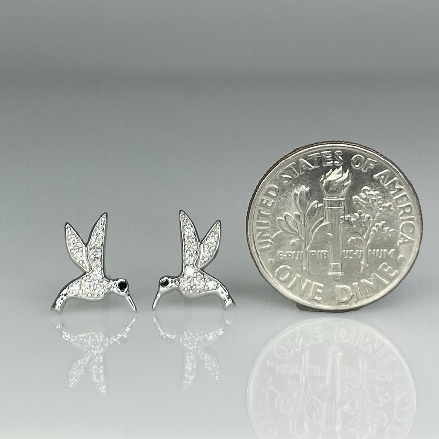 14K White Gold Diamond Hummingbird Earrings 0.01/0.11ct