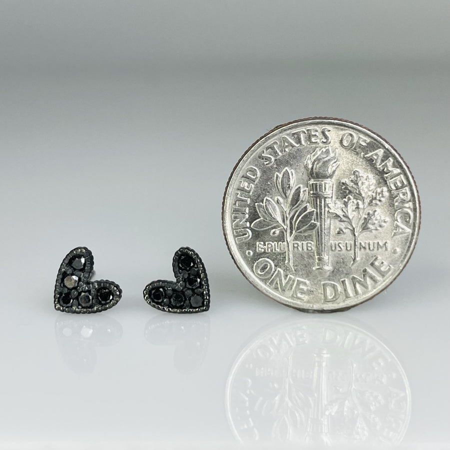 14K White Gold Black Diamond Heart Stud Earrings 0.27ct