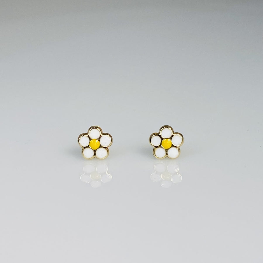 14K Yellow Gold Enamel Flower Studs