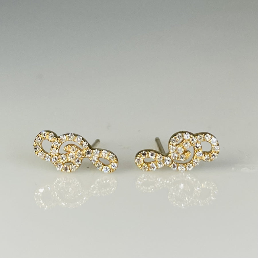 14K Yellow Gold Diamond Music Note Earrings 0.15ct