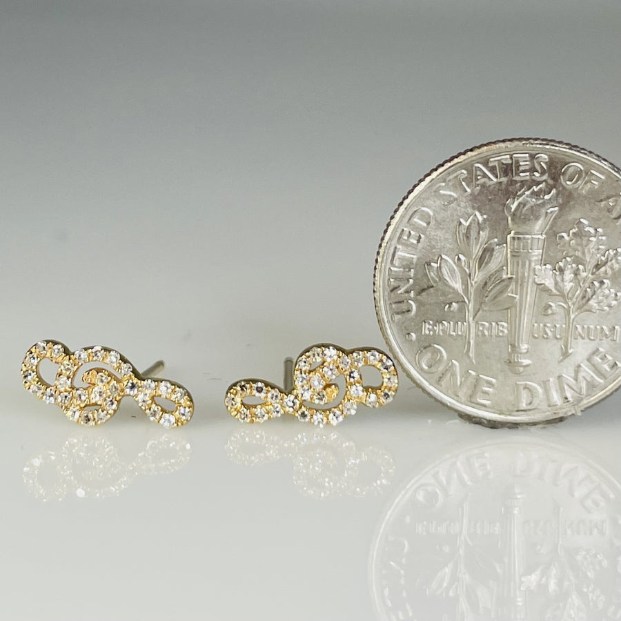 14K Yellow Gold Diamond Music Note Earrings 0.15ct