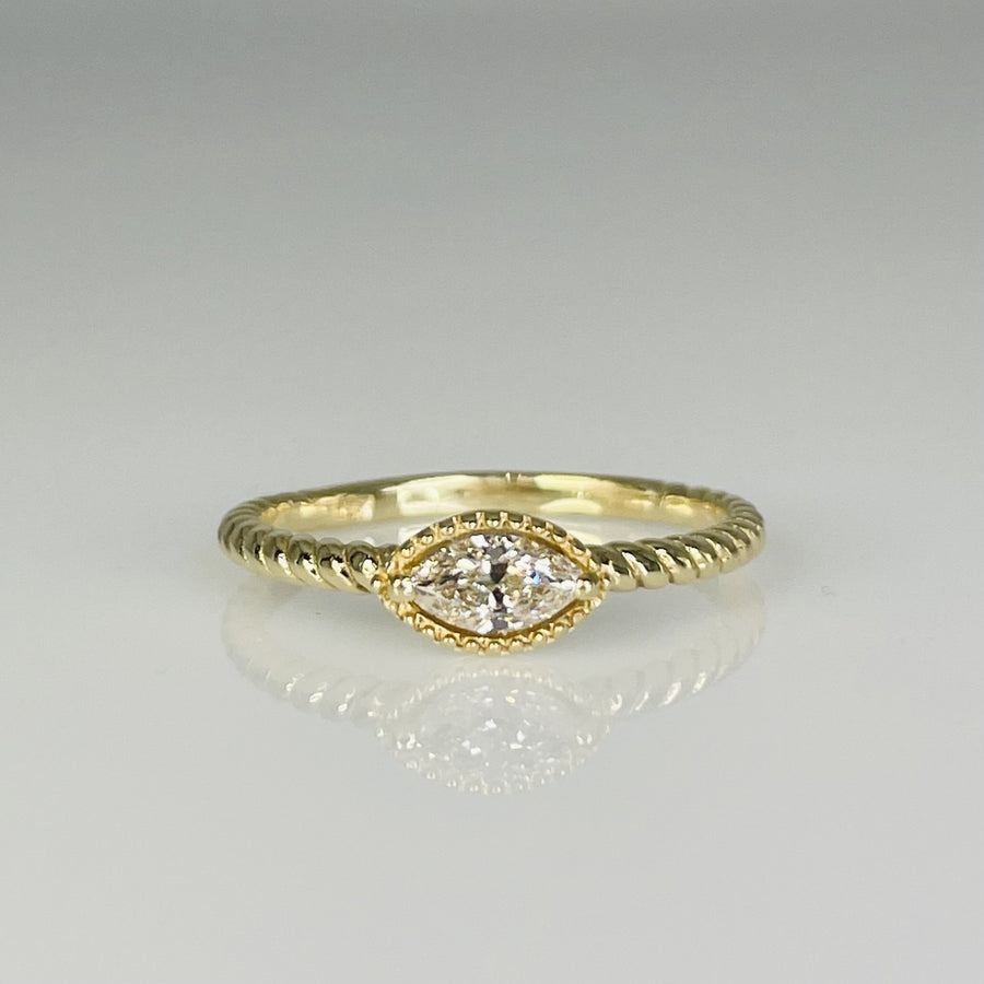 14K Yellow Gold Marquise Diamond Ring 0.18ct