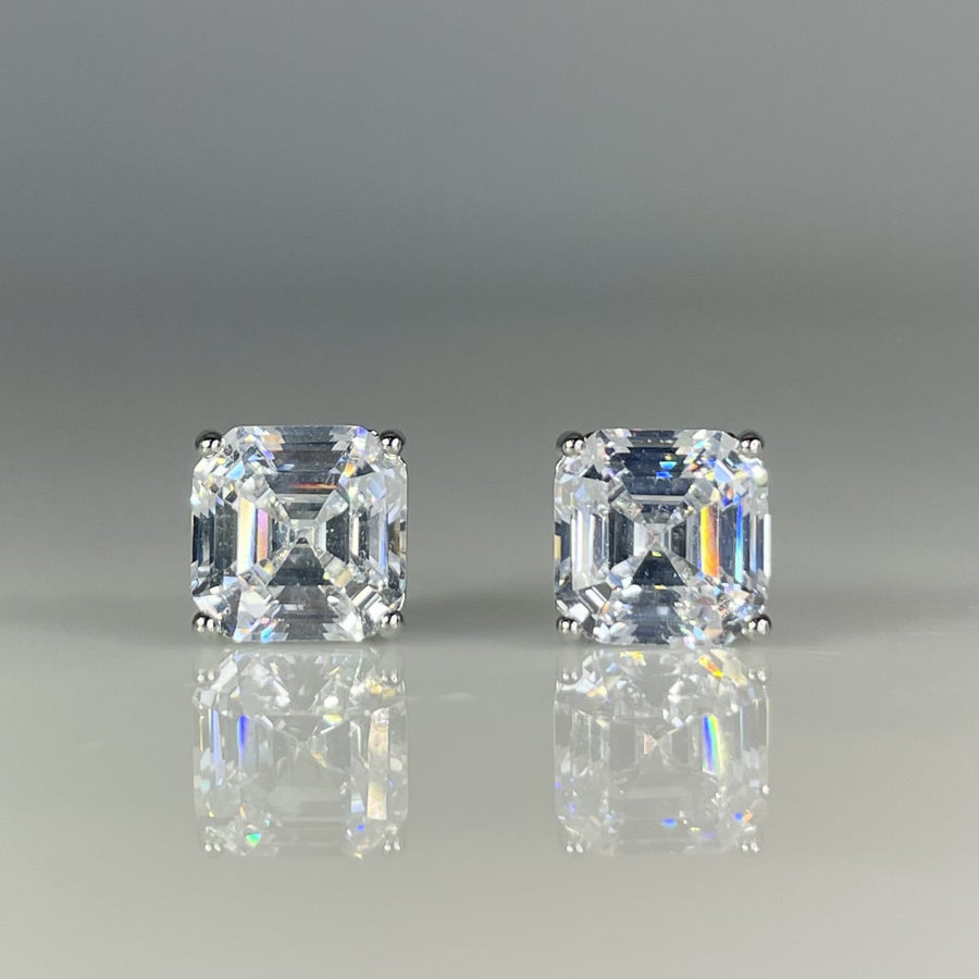 Asscher Cut AAA Cubic Zirconia Stud Earrings 7x7mm