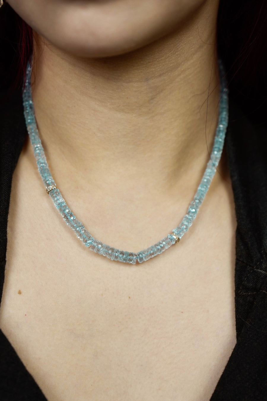 14K White Gold Aquamarine Beaded Necklace 0.32ct