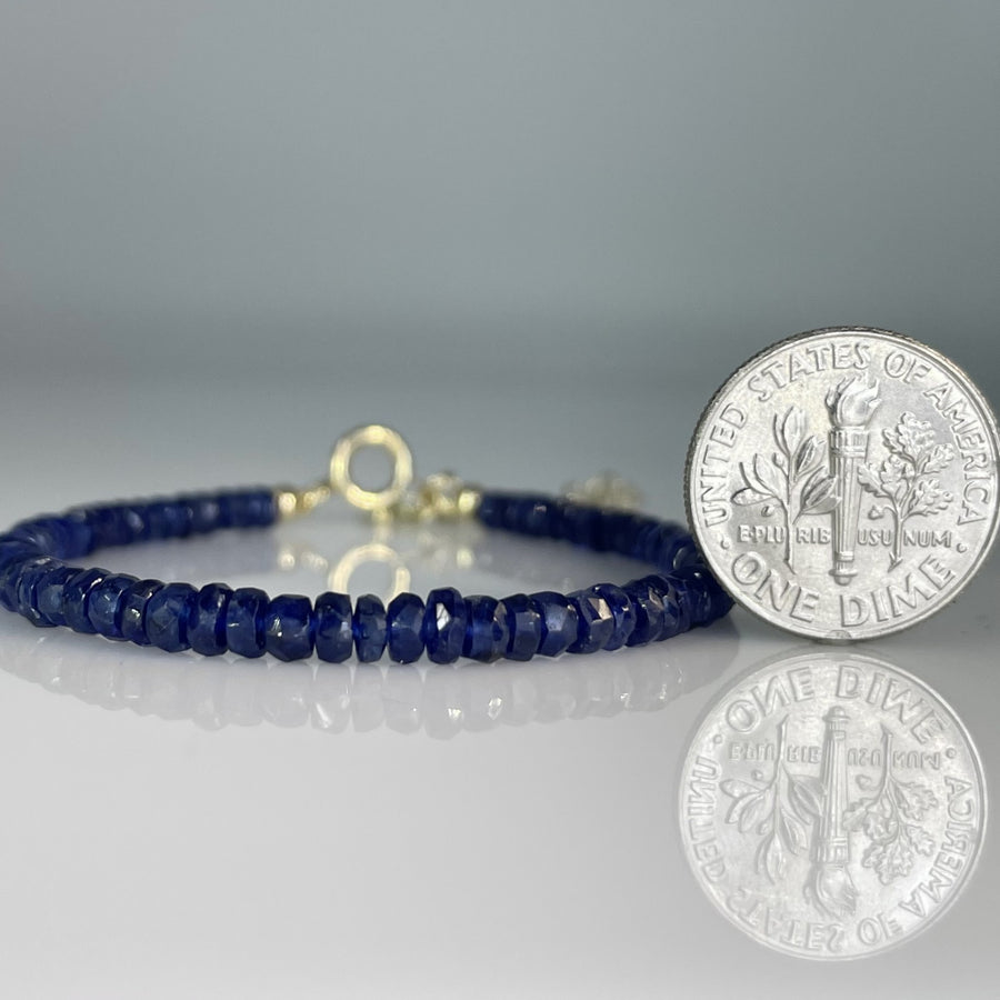 14K Yellow Gold Blue Sapphire Beaded Bracelet