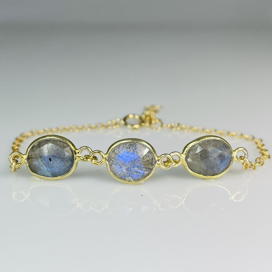 3 Stone Labradorite Bezel Bracelet