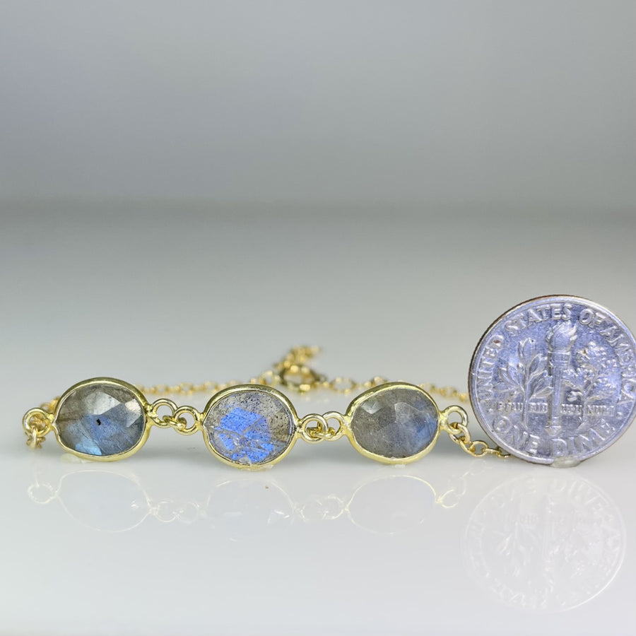 3 Stone Labradorite Bezel Bracelet