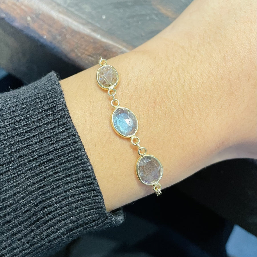 3 Stone Labradorite Bezel Bracelet