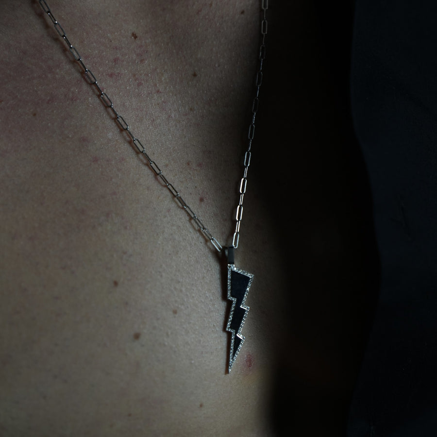 14K White Gold Lightning Bolt Diamond Necklace 0.34ct