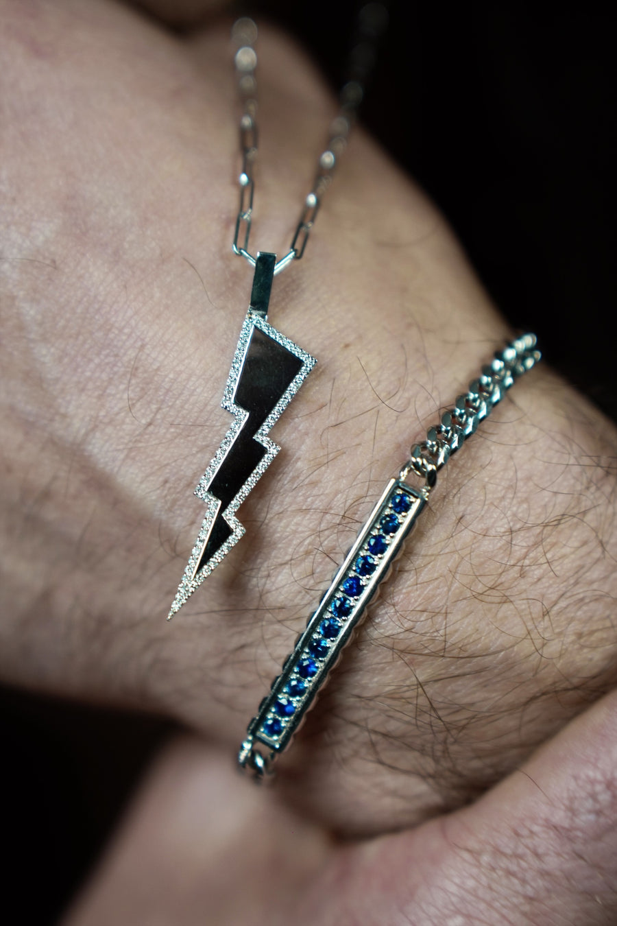 14K White Gold Lightning Bolt Diamond Necklace 0.34ct