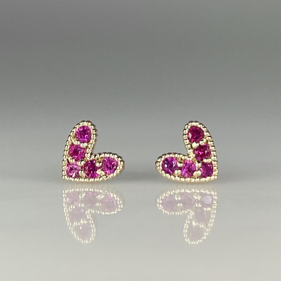 14K Rose Gold Pink Sapphire Heart Earrings 0.22ct