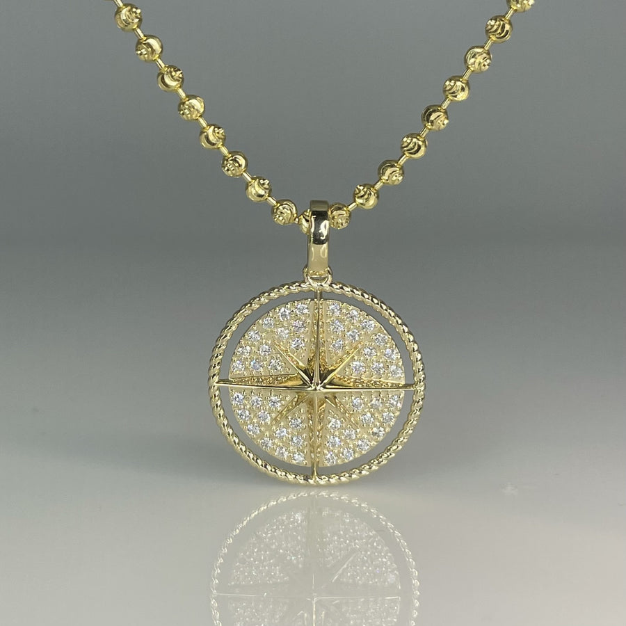 14K Yellow Gold Diamond Compass Necklace 0.48ct