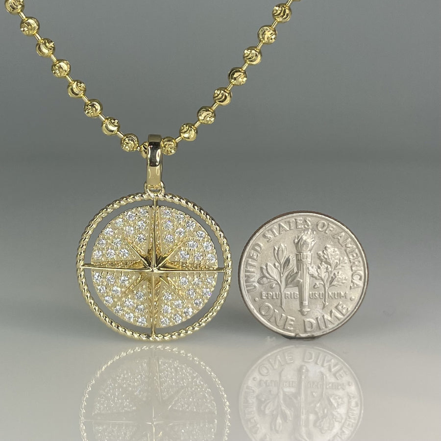 14K Yellow Gold Diamond Compass Necklace 0.48ct