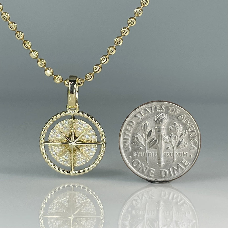 14K Yellow Gold Diamond Mini Compass Necklace 0.12ct