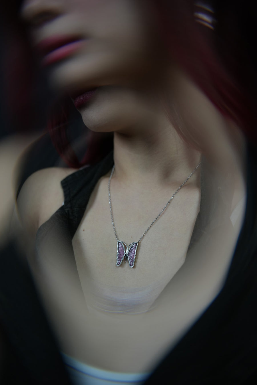 14K White Gold Diamond Pink Tourmaline Butterfly Necklace 3.0ct