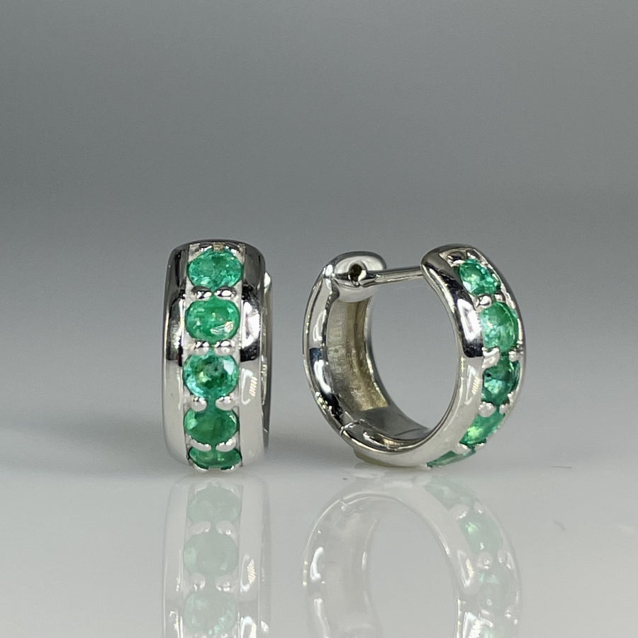14K White Gold Emerald Huggies 0.70ct