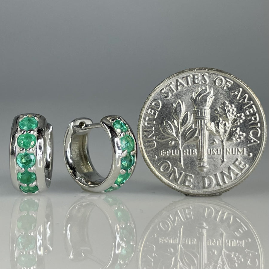14K White Gold Emerald Huggies 0.70ct