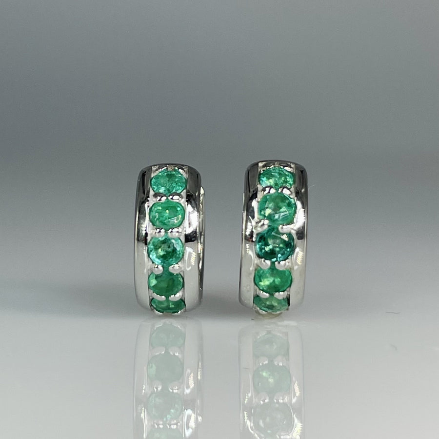 14K White Gold Emerald Huggies 0.70ct