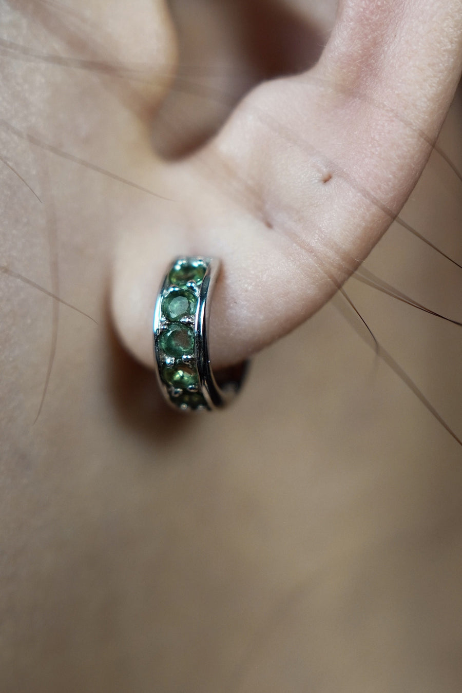 14K White Gold Emerald Huggies 0.35ct