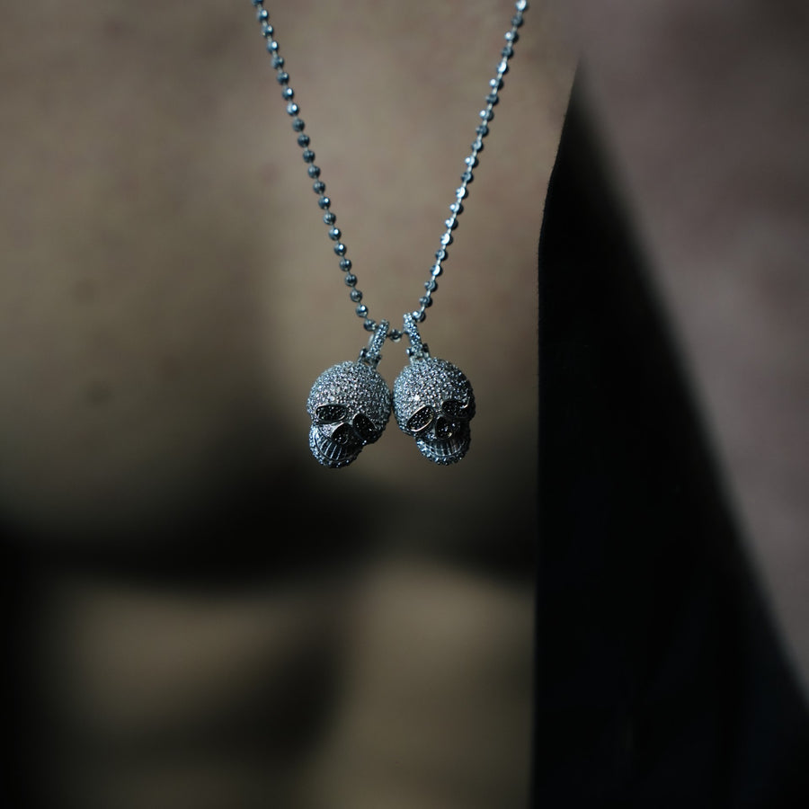 Diamonds Swarovski Skull Pendant 14K White Gold Evil Twins Black
