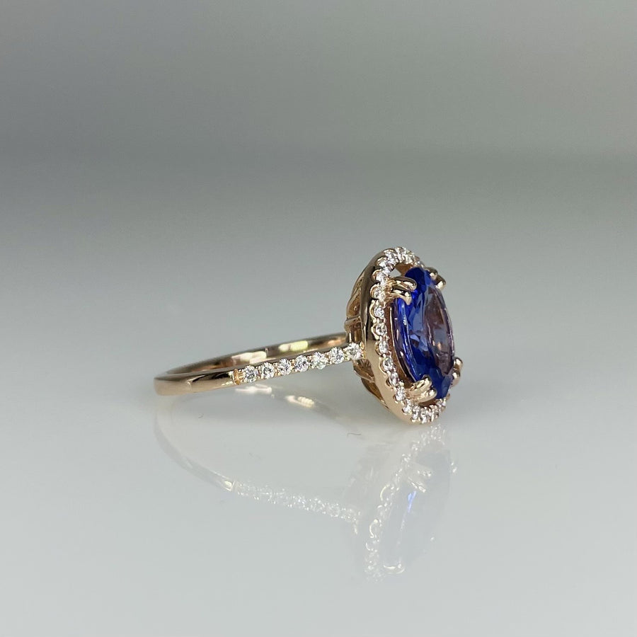 14K Rose Gold Tanzanite and Diamond Ring 2.06ct/0.28ct