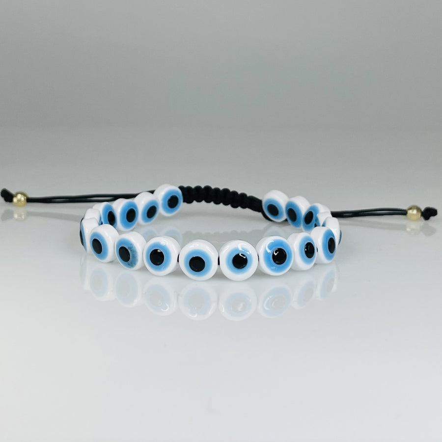 14K Yellow Gold White Evil Eye Bracelet