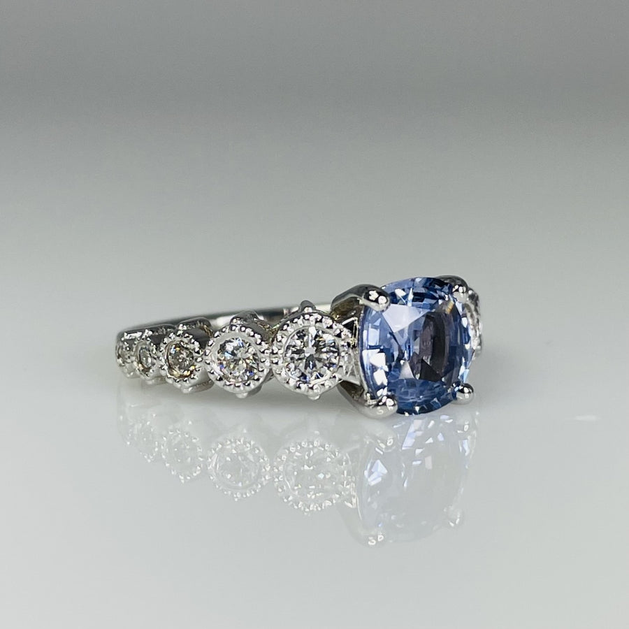 14K White Gold Blue Sapphire and Diamond Ring 1.42/0.46ct