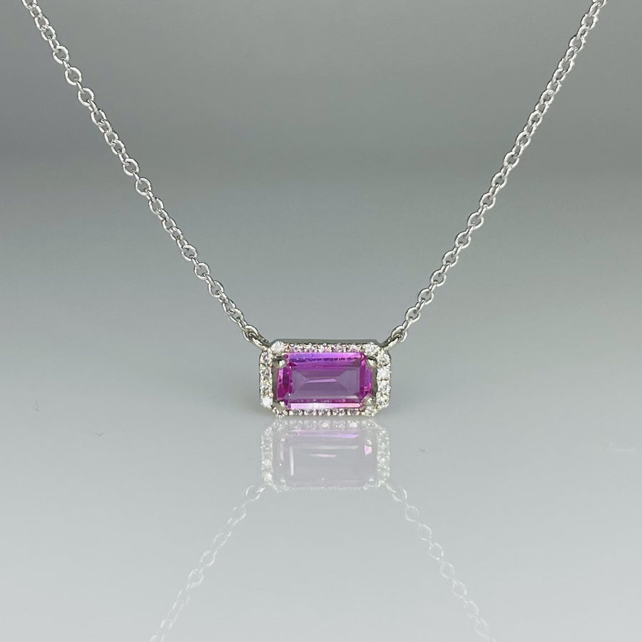 14K White Gold Pink Sapphire and Diamond Necklace 0.86/0.11ct