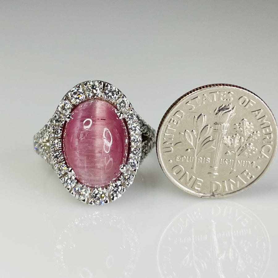 14K White Gold Cat's Eye Pink Tourmaline and Diamond Ring 6.0/1.01ct
