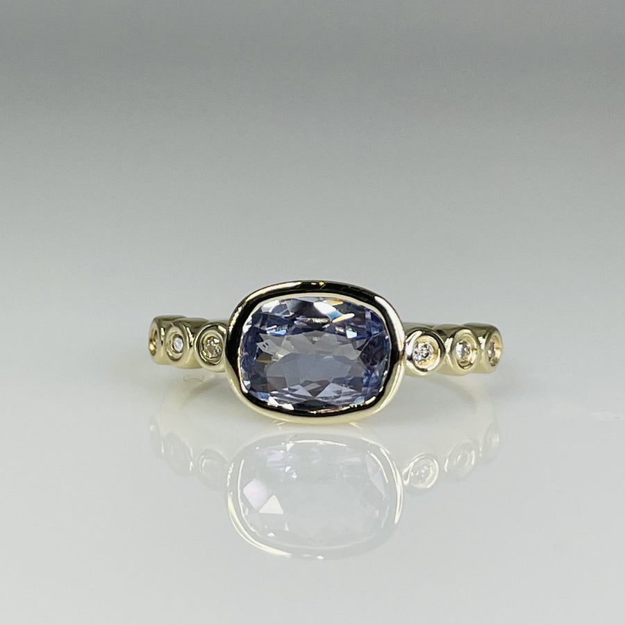 14K Yellow Gold Blue Sapphire and Diamond Ring 1.30/0.06ct