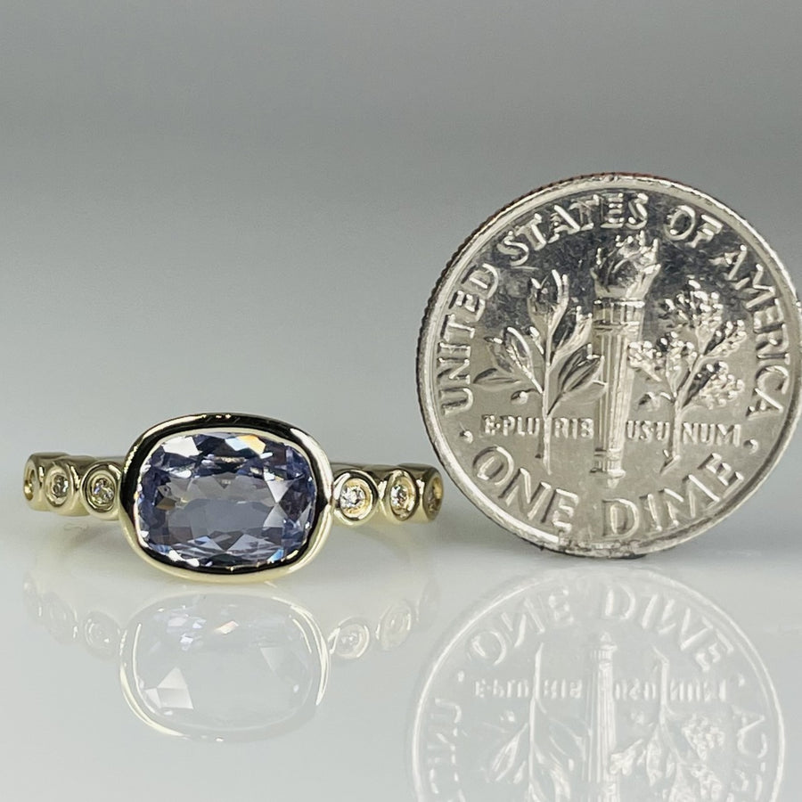 14K Yellow Gold Blue Sapphire and Diamond Ring 1.30/0.06ct