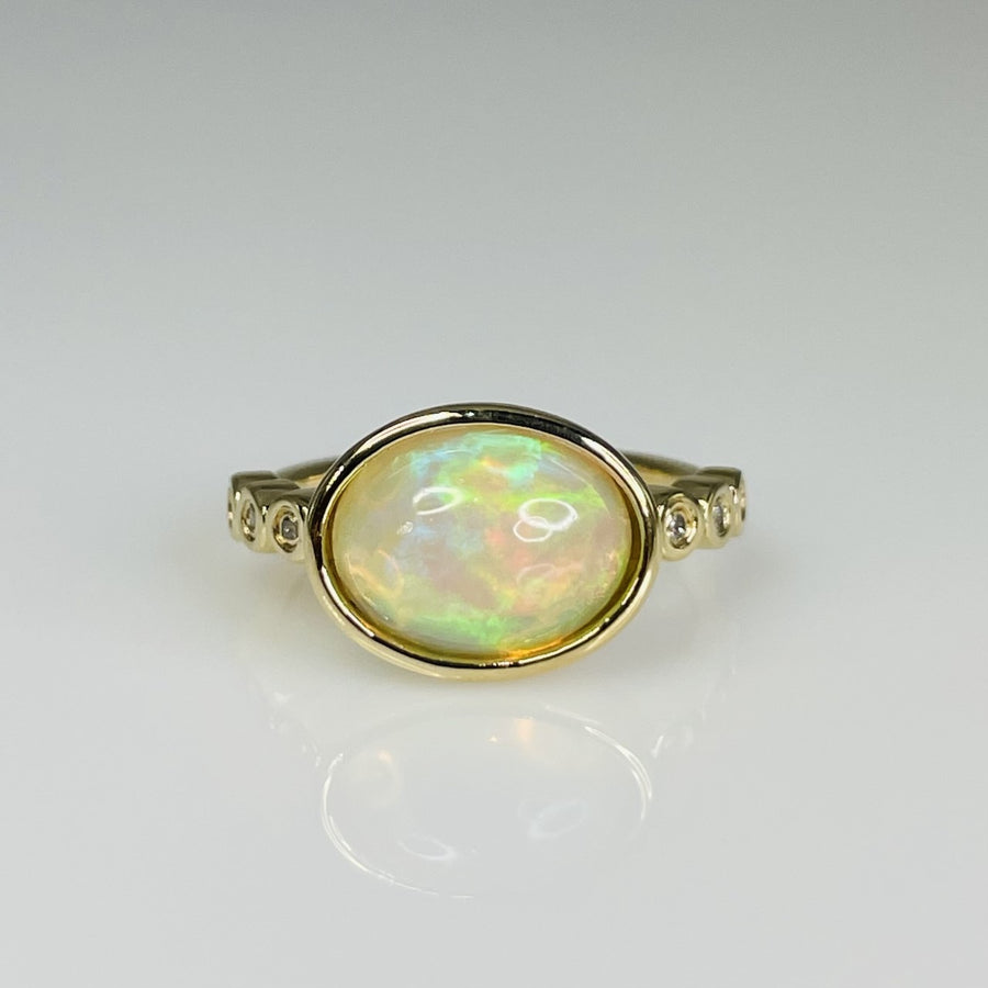 14K Yellow Gold Ethiopian Opal and Diamond Ring 2.24/0.06ct