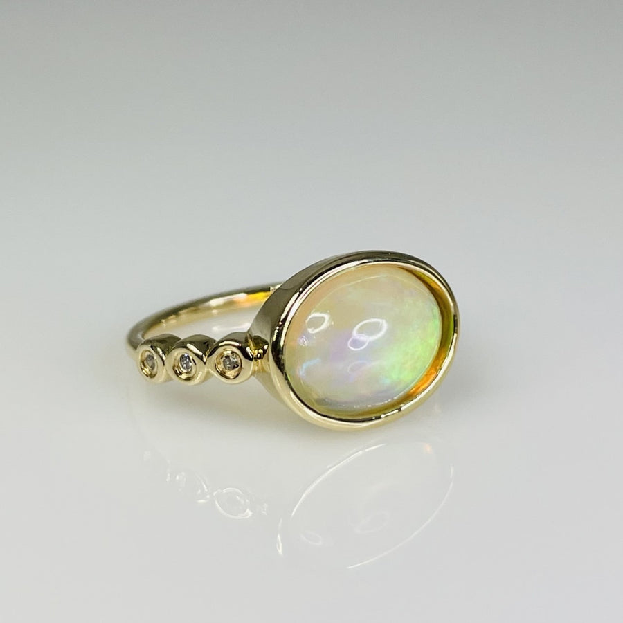 14K Yellow Gold Ethiopian Opal and Diamond Ring 2.24/0.06ct