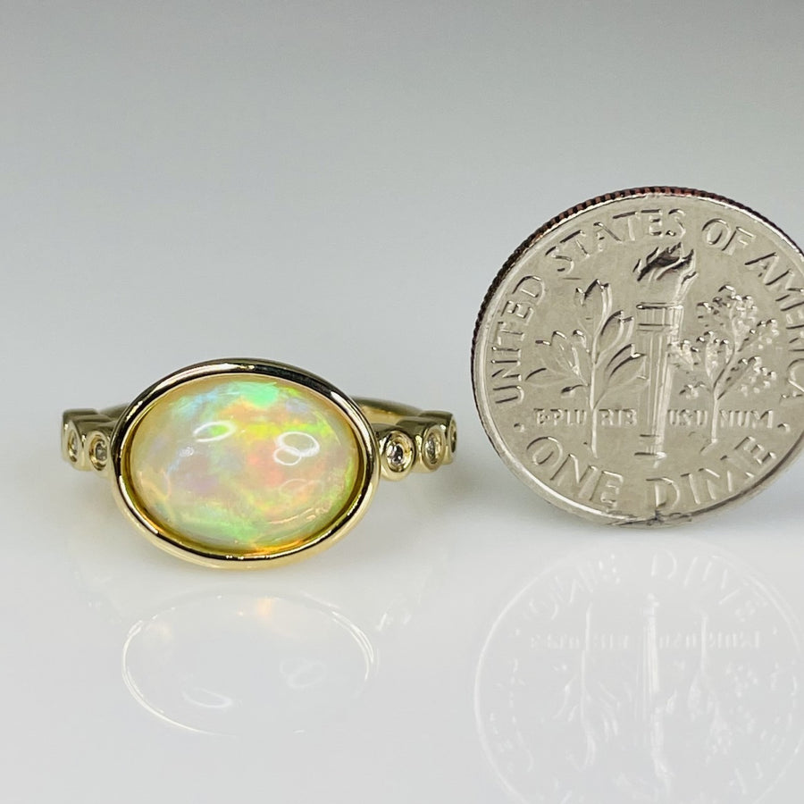14K Yellow Gold Ethiopian Opal and Diamond Ring 2.24/0.06ct