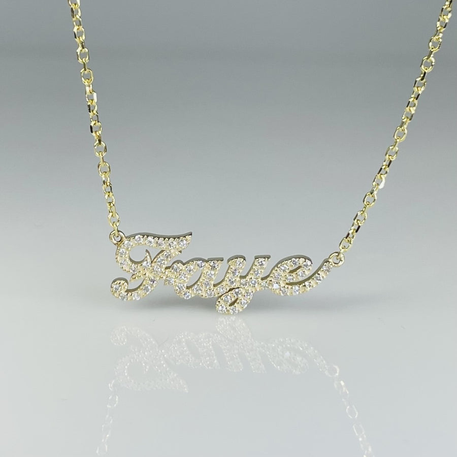 14K Yellow Gold Diamond Nameplate Necklace