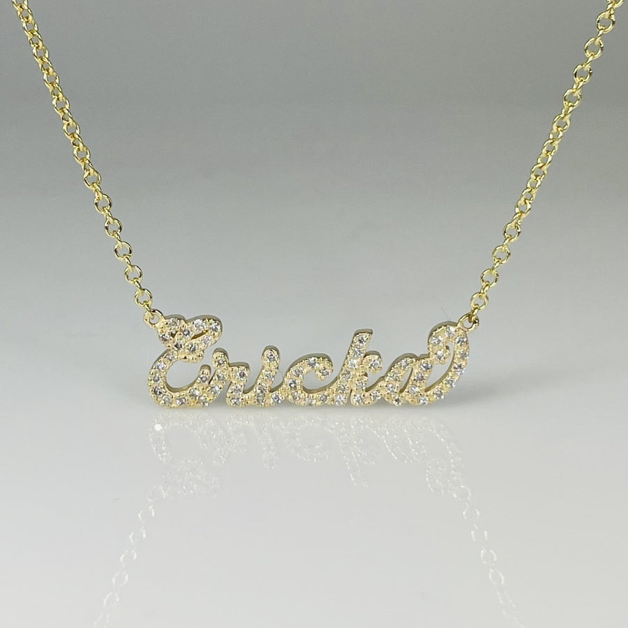 14K Yellow Gold Diamond Nameplate Necklace