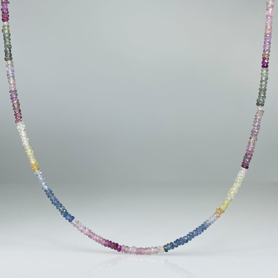 14K Yellow Gold Rainbow Sapphire Beaded Necklace 25ct