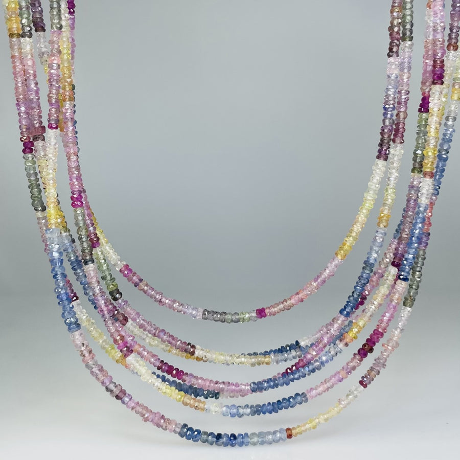 14K Yellow Gold Rainbow Sapphire Beaded Necklace 25ct