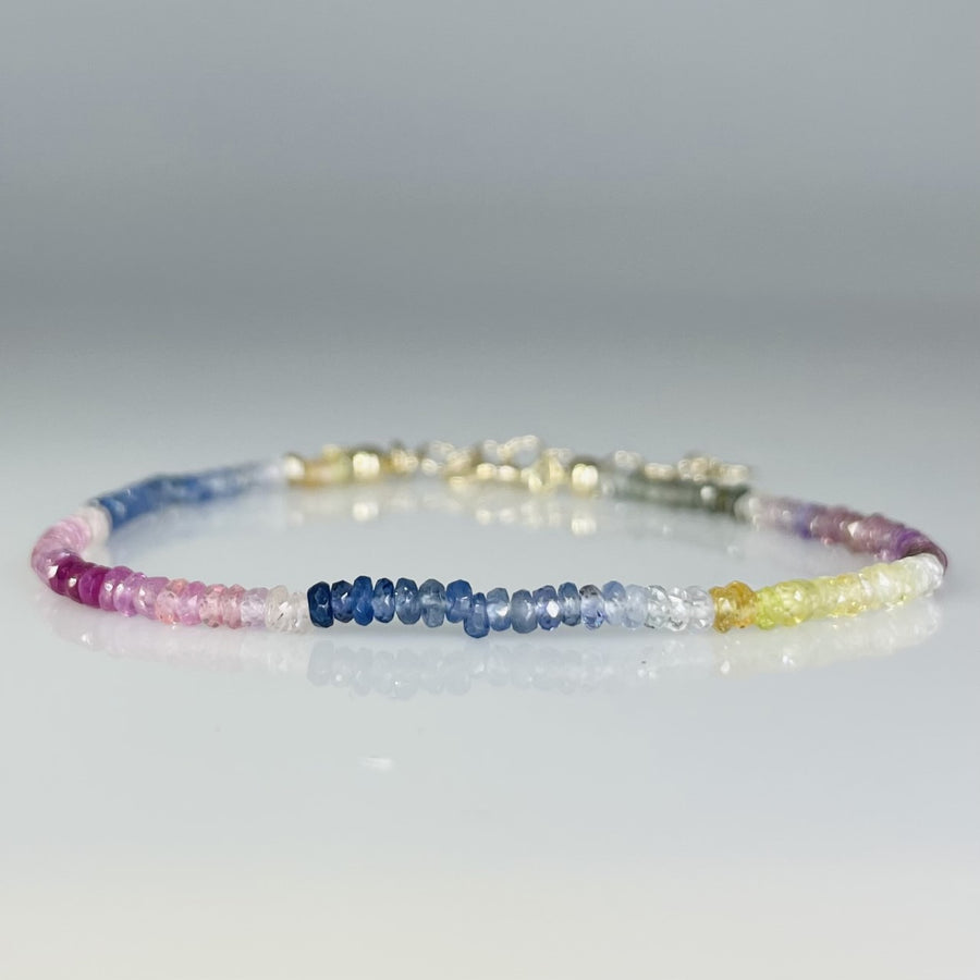 14K Yellow Gold Rainbow Sapphire Beaded Bracelet 9.37ct