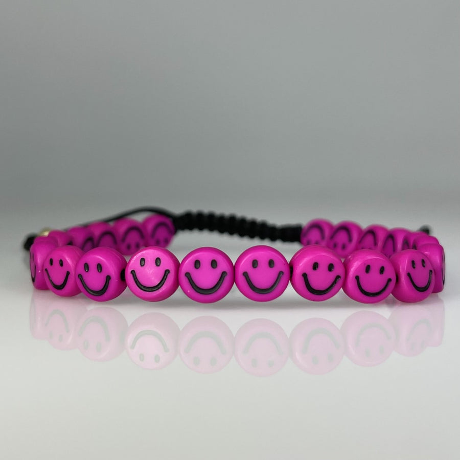 14K Yellow Gold Hot Pink Happy Face Bracelet