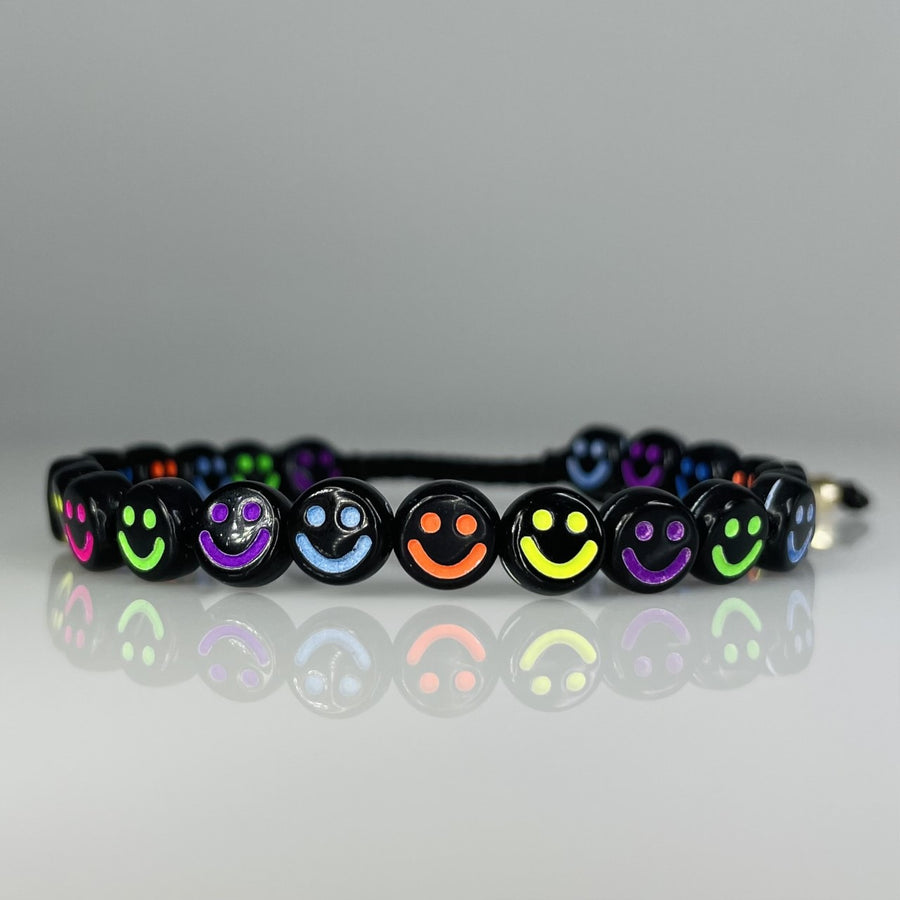 14K Yellow Gold Black and Rainbow Happy Face Bracelet